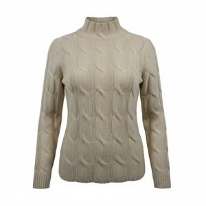 Eddie Bauer Lambs Wool Fisherman Cable Knit Mock Neck Cream Women's XL